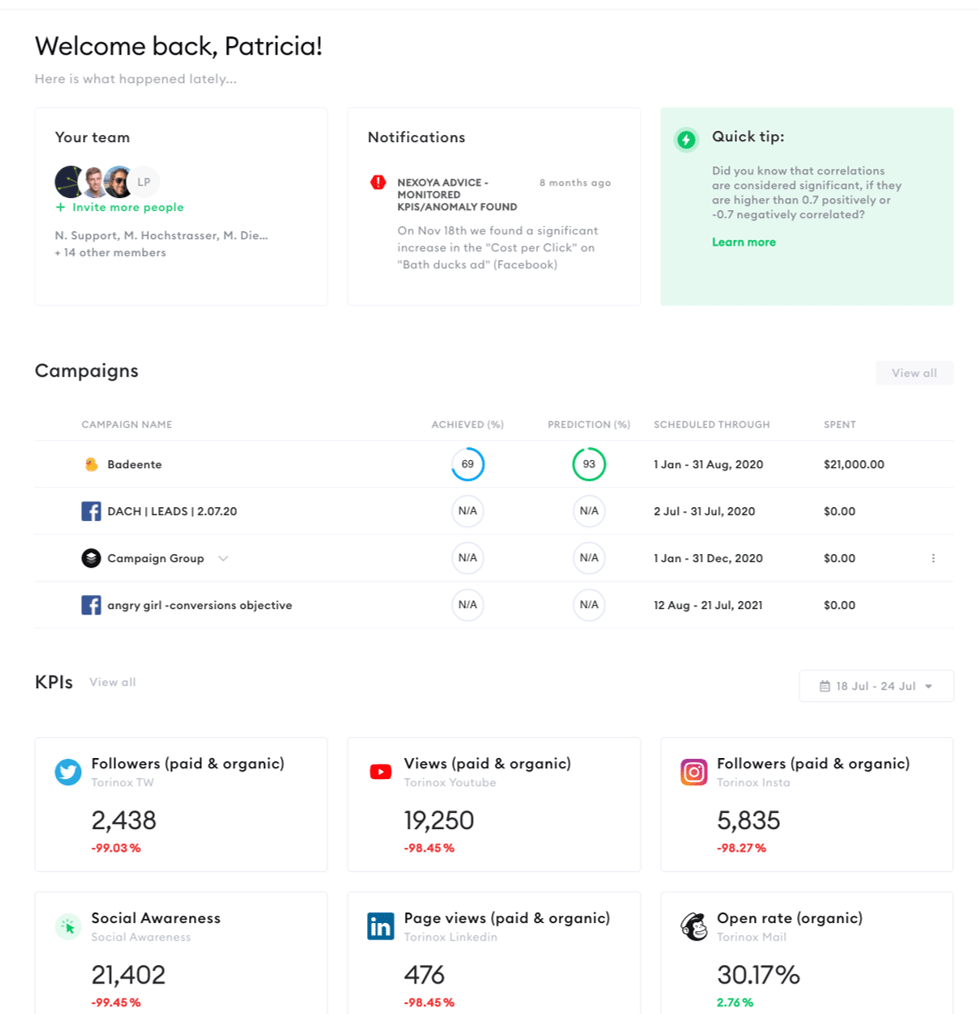 Nexoya Dashboard