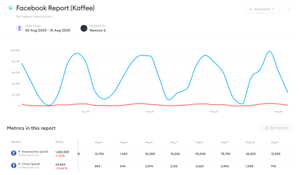 Metric Report Insight in the nexoya tool