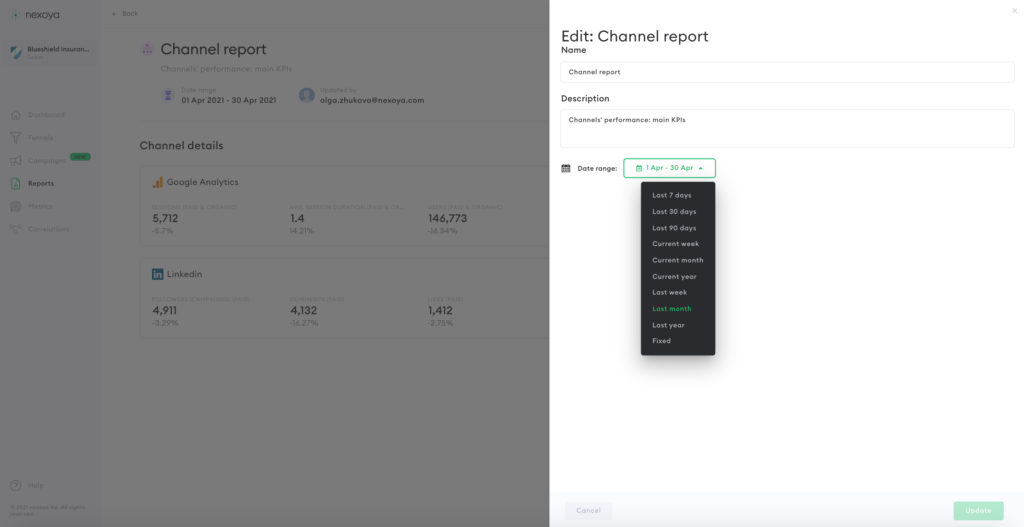 Channel report date edit mode