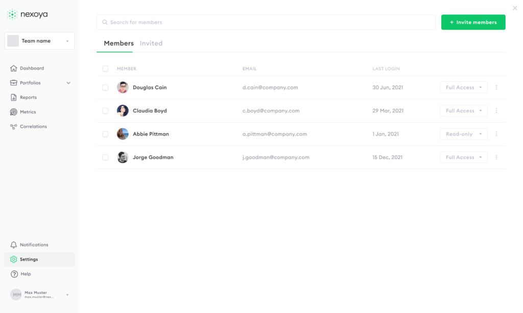 How does access work - inviting team members - Nexoya Starter